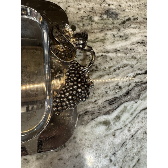 GODINGER Silverplate Rectangular Serving Tray 10-1/2 x‎ 21-1/2"  Grape Design - Picture 3 of 4